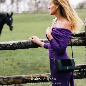 India Hicks Black Leather Dressage Purse